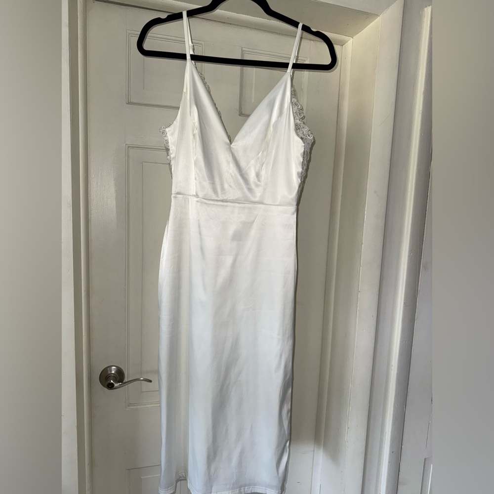 Lulu's White Satin Slip Dress